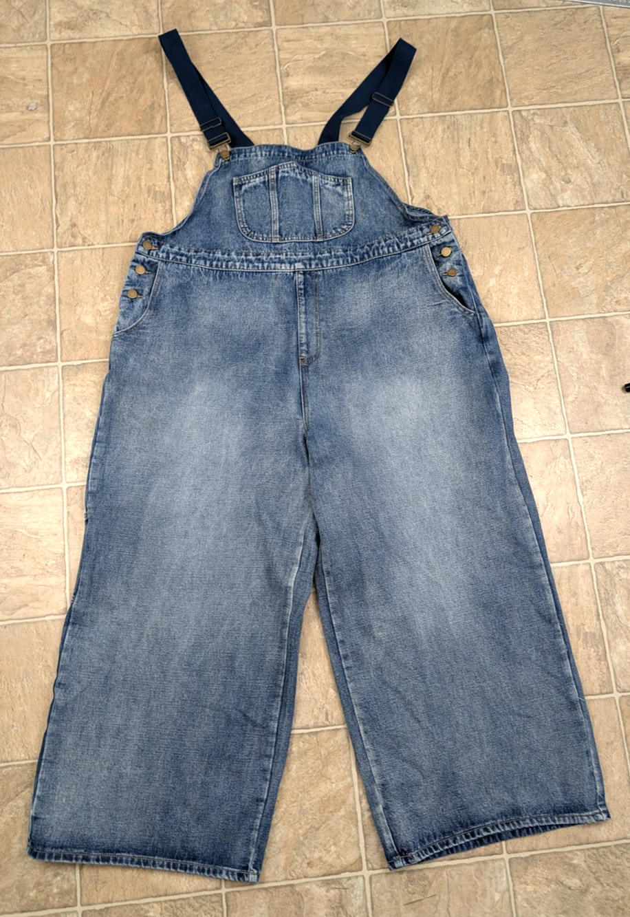 New Cider sz 3XL or 20/22 Denim Jean Jumpsuit wide leg blue one piece hu